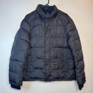 Andrew Marc Black Puffer Jacket Full Zip Collared Quilted Winter Men's Large